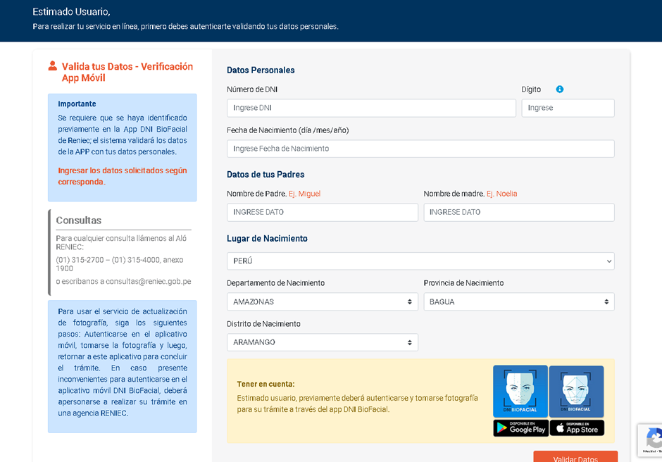 Renovar DNI pasaporte Perú