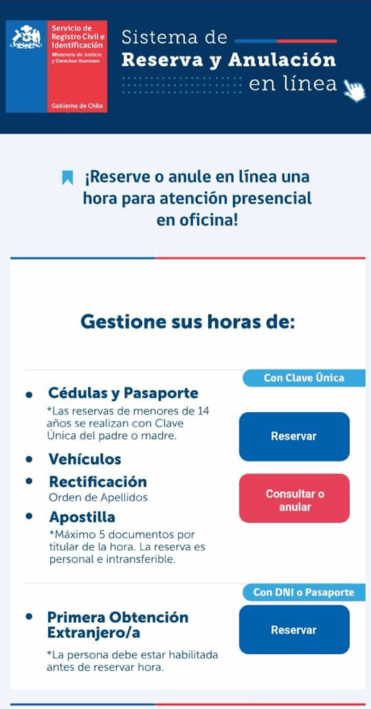 Renovar DNI pasaporte Chile