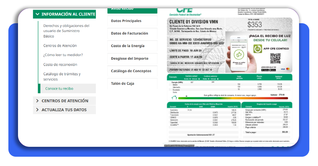 Subsidio CFE: descubre si tu tarifa incluye este beneficio 4 Captura de pantalla del tipo de tarifa en recibo CFE