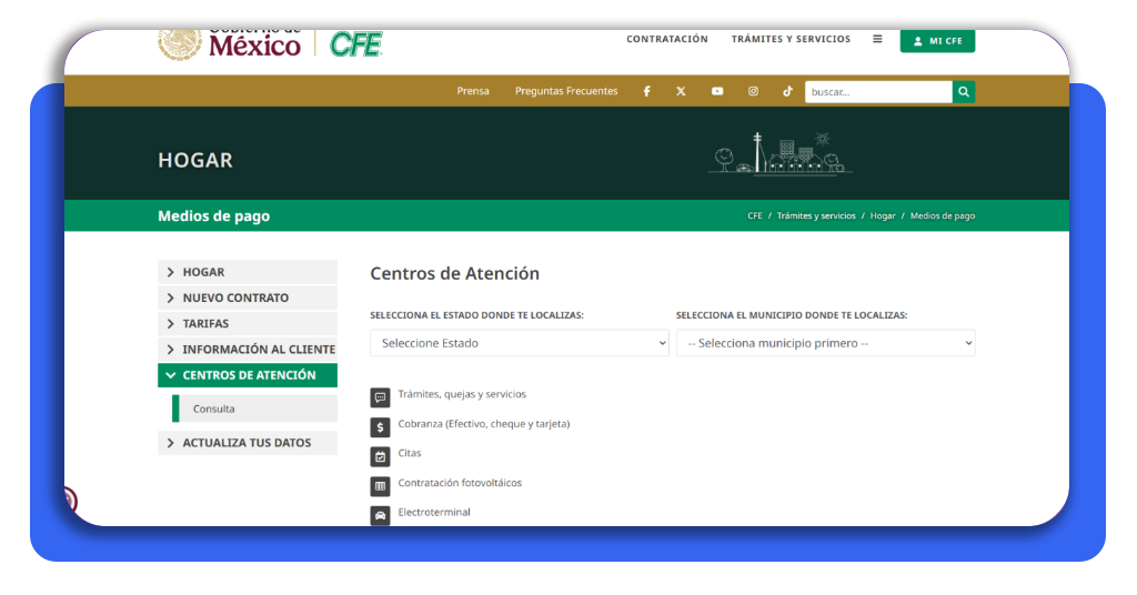 Subsidio CFE: descubre si tu tarifa incluye este beneficio 6 Captura de pantalla de información de contacto CFE
