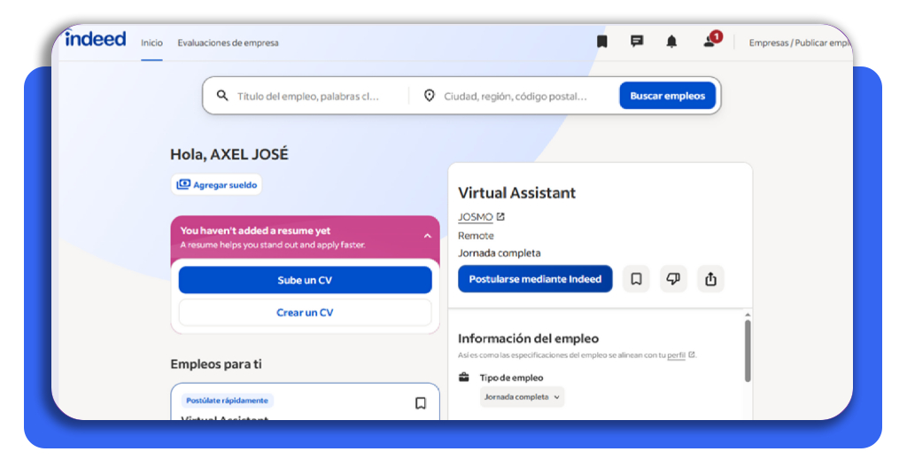 Vacantes de empacador de alimentos: postúlate GRÁTIS sin experiencia 4 Pantalla de inicio de sesión en la app Indeed