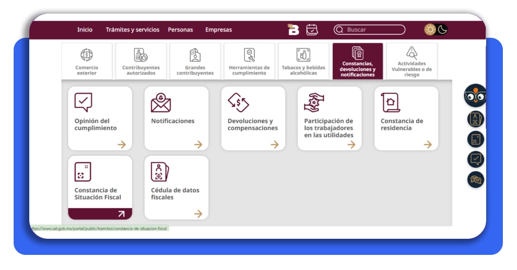 Seleccionar Constancias, devoluciones y notificaciones en el portal SAT