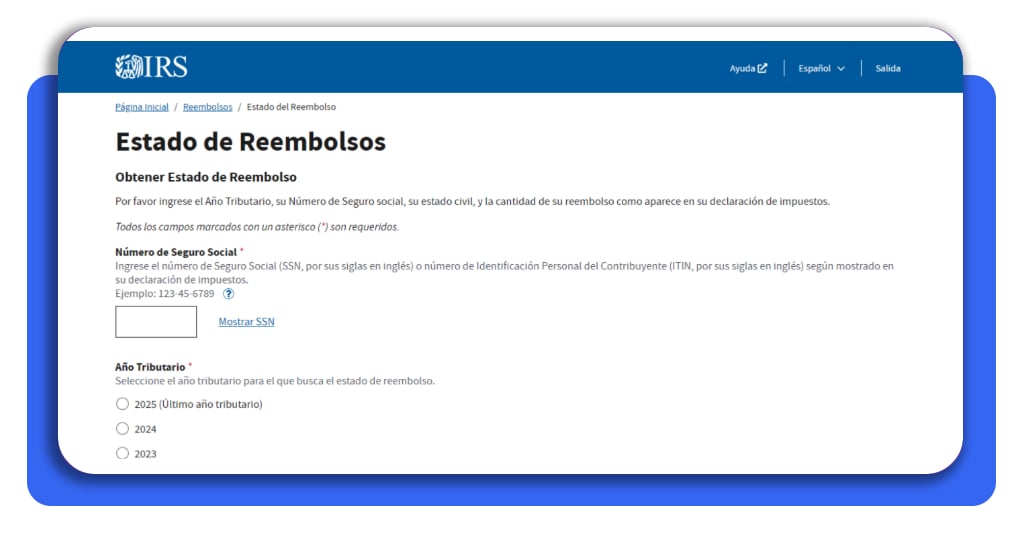 Reembolso del IRS en EE. UU.: consulta el estatus y evita fraudes 3 Paso 2 - Ingreso de datos personales en el portal del IRS