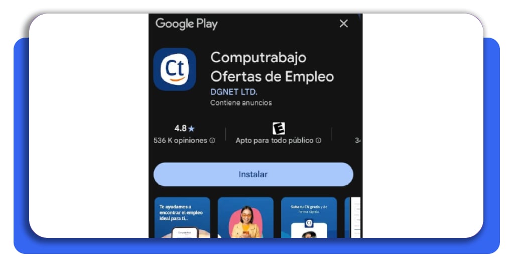 Paso 1 - Tienda de aplicaciones para buscar trabajo de construcción sin experiencia