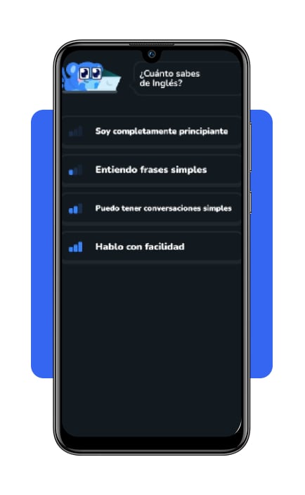 Aprende inglés rápido en 60 días: aplicación gratuita 7 Elegir nivel de conocimiento de inglés en Falou