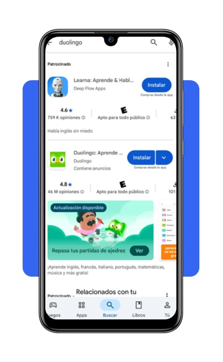 Paso 1 descarga Duolingo en la tienda de aplicaciones