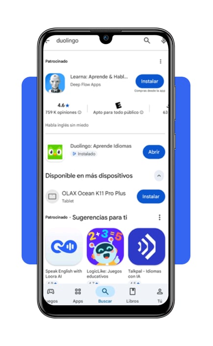 Paso 2 abre la aplicación Duolingo en tu móvil