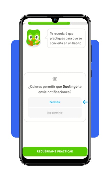 Paso 7 permite las notificaciones en Duolingo