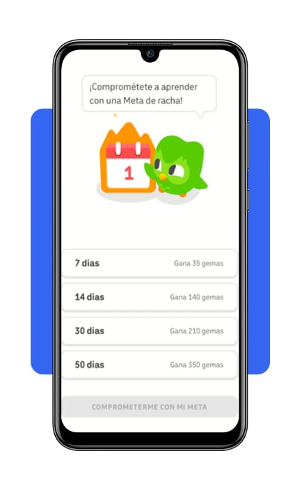 Paso 10 elige tu Meta de racha en Duolingo