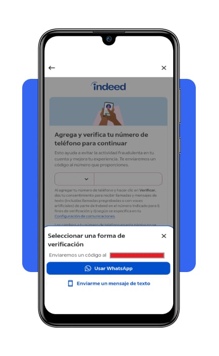 Paso 5 selecciona el método de verificación en Indeed