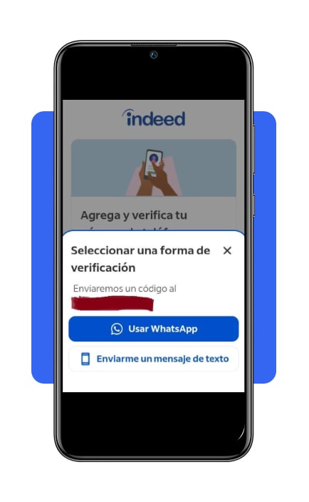 Ingresa tu número de teléfono en Indeed