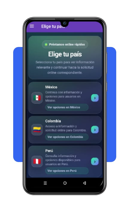 Paso 2 selecciona tu país de residencia