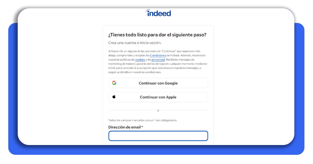 Paso 2: crea tu cuenta en Indeed