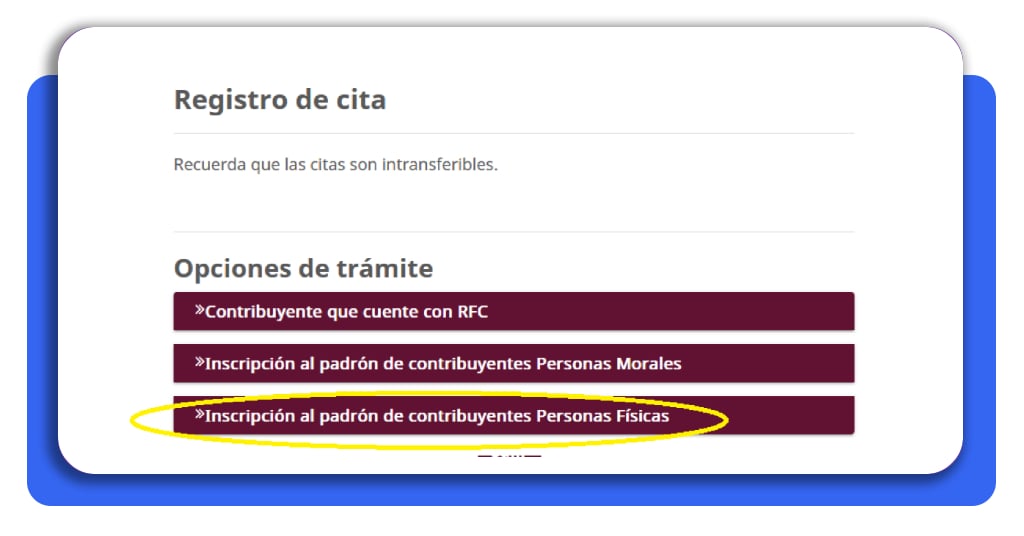 RFC en México: obtén el tuyo GRATIS y evita problemas ahora 9 Paso 8 - Selección de inscripción al padrón de contribuyentes