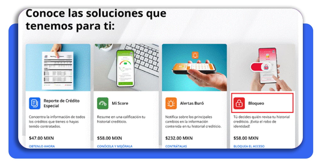 Sección bloqueo Buró de Crédito