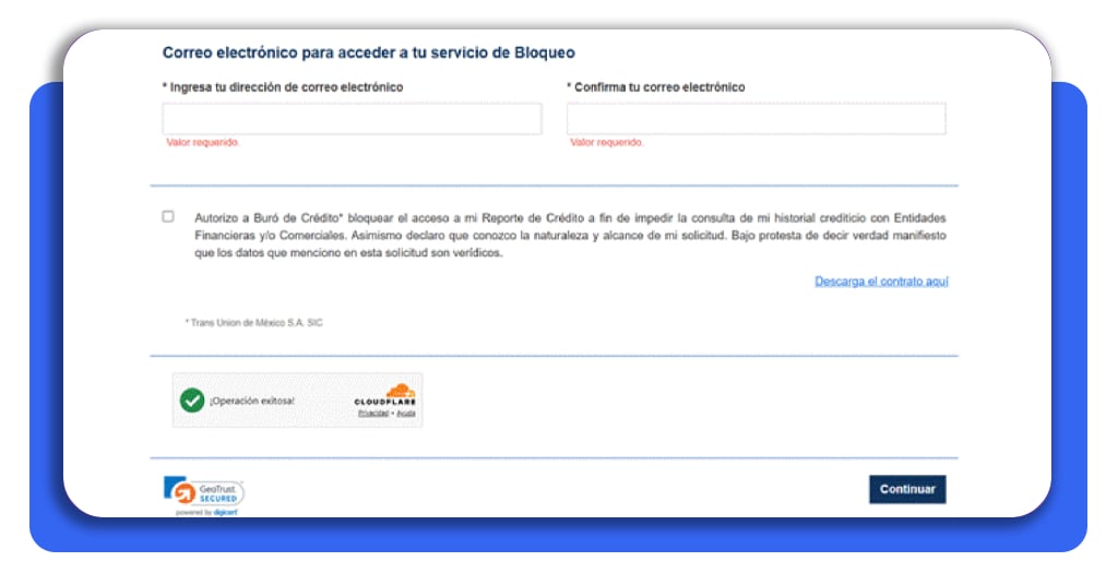 Confirmación de correo electrónico Buró de Crédito