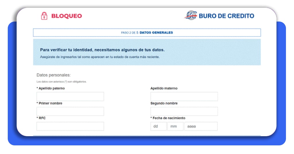 Formulario de datos generales Buró de Crédito