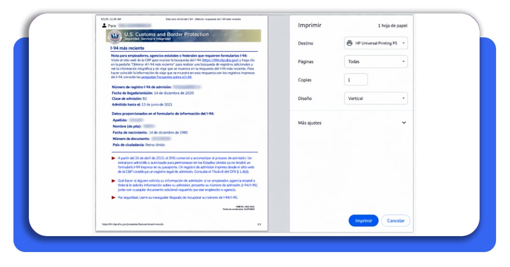 Descarga tu I-94 GRATIS y confirma tu entrada a EE. UU. ahora 6 Paso 4 descargar registro I-94 en PDF
