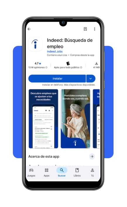 Paso 1 descarga Indeed Google Play o App Store